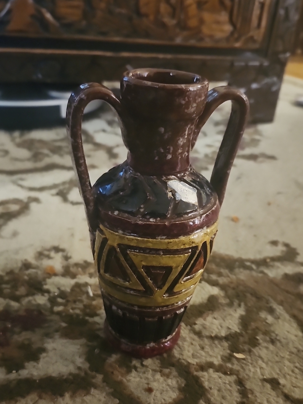 Vintage mid-century modern Italian pottery vase, featuring a classic two-handled
